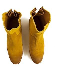 Zadig & Voltaire-Bota de couro e lona Zadig & Voltaire Teddy amarelo camurça 36-Amarelo