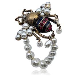 Gucci-Bracelet Abeille en Métal Doré avec Perles et Cristaux Taille XL-Doré
