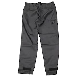 Prada-Pantalon droit Prada avec revers velcro en nylon noir-Noir