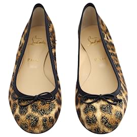 Christian Louboutin-Christian Louboutin La Massine Spiked Ballet Flats in Animal Print Canvas-Other