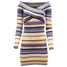 Vestido listrado de malha fora do ombro MSGM em algodão multicolorido Multicor
