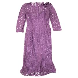 Dolce & Gabbana-Dolce and Gabbana Three Quarter Sleeve Lace Dress in Purple Polyester-Purple