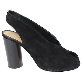 Isabel Marant Meirid Peep Toe Slingback Heels in Black Suede Black
