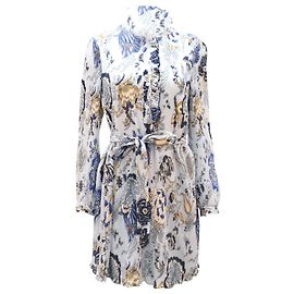 Tory Burch 'Deneuve' Flora & Fauna-Kleid mit Rüschenbesatz aus blauem Polyester Andere