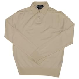 Ralph Lauren-Polo by Ralph Lauren Long Sleeve Polo Shirt in Cream Merino Wool -White,Cream