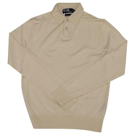 Ralph Lauren-Polo by Ralph Lauren Long Sleeve Polo Shirt in Cream Merino Wool-White,Cream