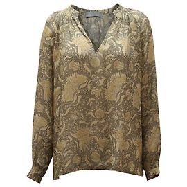 Vince Langarmbluse mit Vintage-Blumenmuster aus olivgrüner Seide Grün Olivgrün