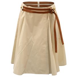 Falda plisada hasta la rodilla con cinturón "Betsy" de Tory Burch en algodón beige Beige