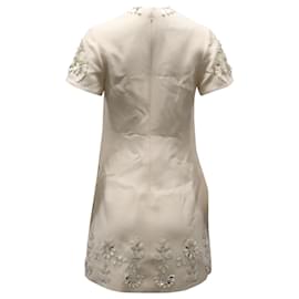 Valentino-Vestido recto de lana color marfil con adornos de Valentino San Gallo Couture-Blanco,Crudo