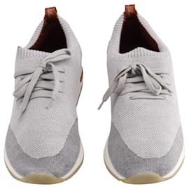 Loro Piana-LORO PIANA 360 Flexy Walk Strick-Sneakers mit Lederbesatz aus grauer Wolle-Grau