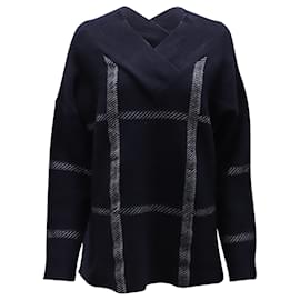 Armani-Armani V-Neck Sweater in Navy Blue Wool-Navy blue