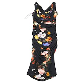 Dolce & Gabbana-Vestido midi franzido Dolce & Gabbana em viscose com estampa floral-Outro