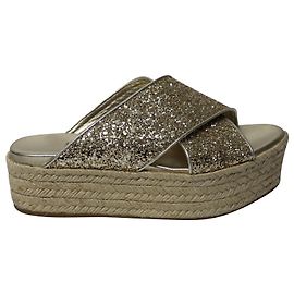 Miu Miu Cross Platform Espadrilles in Gold Glitter Golden