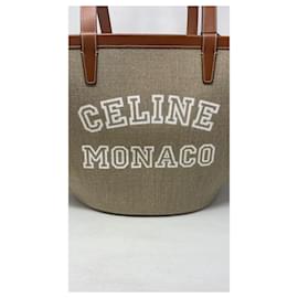 Céline-ataúd grande celine de lona de yute celine monaco-Castaño,Beige