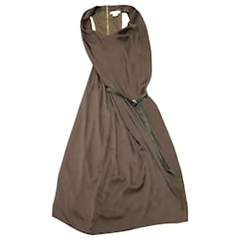 Helmut Lang-Helmut Lang Asymmetric Belted Crepe Dress in Brown Polyester-Brown