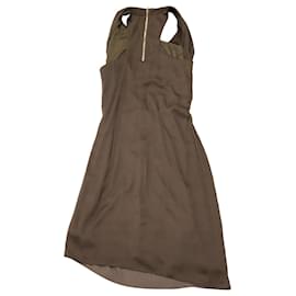 Helmut Lang-Helmut Lang Asymmetric Belted Crepe Dress in Brown Polyester-Brown