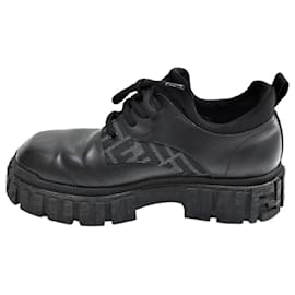 Fendi-Fendi Sneakers Force Lace-up FENDI Men's Zucca Shoes Rubber Sole Thick Bottom Leather Shoes 7 Size-Black