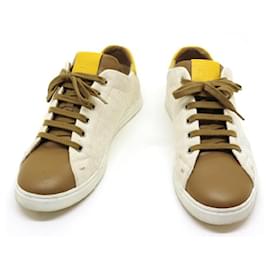 Fendi-FENDI FENDI Fendi Sneakers Men's 6 Beige Brown Fabric Leather-Brown,Beige