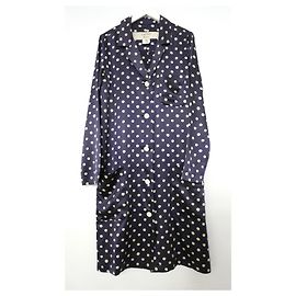 Resort d'epoca Lanvin 2010 Cappotto in seta a pois Blu navy