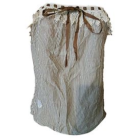 Sandro Gestreiftes Baumwoll-Voile Top Braun Weiß Braun