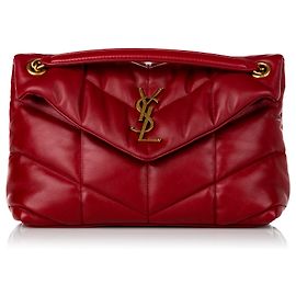 Bolsa de ombro de couro Saint Laurent LouLou Puffer vermelha Vermelho