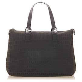 Fendi-Fendi Black Zucchino Nylon Tote Bag-Black