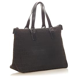 Fendi-Fendi Black Zucchino Nylon Tote Bag-Black