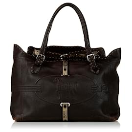 Fendi-Sac à main en cuir noir Selleria Grand Borghese Fendi-Noir