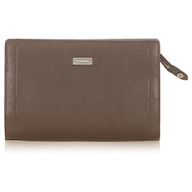 Burberry-Burberry Brown Leather Clutch Bag-Brown,Dark brown