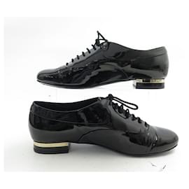 Chanel-CHANEL RICHELIEU G SHOES31078 40.5 IN BLACK PATENT LEATHER + SHOES BOX-Black