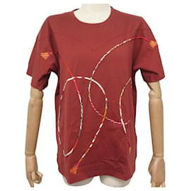Hermès-NEW HERMES TSHIRT TWILLY M EMBROIDERED TUNIC 38 IN COTTON & SILK RED TOMETTE-Red