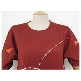 Hermès-NEW HERMES TSHIRT TWILLY M EMBROIDERED TUNIC 38 IN COTTON & SILK RED TOMETTE-Red
