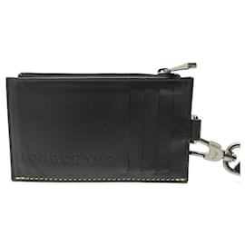 Longchamp Le Pliage Cuir Coin Purse With Key Ring In Black/silver