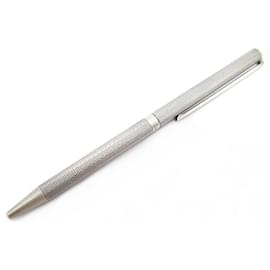 St Dupont-VINTAGE ST DUPONT BALLPOINT PEN 45180 SILVER METAL QUILTED BALLPOINT PEN-Silvery