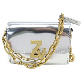 NEW ZADIG & VOLTAIRE ZV INITIALE TINY UNCHAINED SILVER WALLET BAG Silvery
