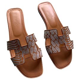 Mules Oran brodée Hermès Caramel