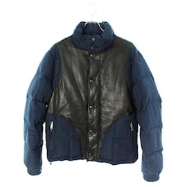 Alexander McQUEEN Leather switching nylon down jacket Black Navy blue