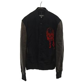 Alexander mcqueen (Alexander mcqueen) GIACA VARSITY Skull Embroidery Arm Leather Wool Stadium Jacket Black Black