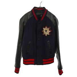 Alexander McQueen (Alexander McQueen) Arm Leder Switching Bijou Deko-Wolle Stadionjacke schwarz Schwarz