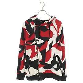 Alexander McQUEEN Halbgefütterter Hoodie mit Totalmuster Schwarz Weiß Rot