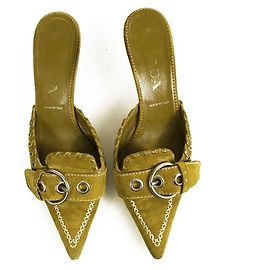 Prada vert daim bout pointu chaton talons sandales mules chaussures w. Taille de la boucle 38 Vert