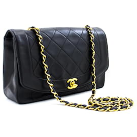 Chanel-CHANEL Diana Flap Chain Umhängetasche Black Quilted Lambskin Purse-Schwarz