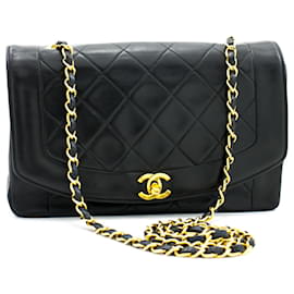 Chanel-CHANEL Bolso de hombro con cadena Diana Flap Monedero de piel de cordero acolchado negro-Negro