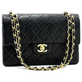 Chanel-Chanel 2.55 Bolso de hombro pequeño con cadena y solapa forrada Piel de cordero negra-Negro