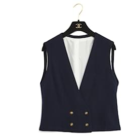 Chanel-HAUTE COUTURE NAVY JERSEY VEST FR38-Navy blue
