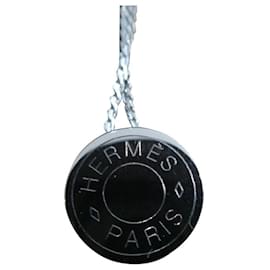 Hermès-Hermès Clou de Selle Silber-Stahl-Anhänger mit markenloser Halskette-Silber Hardware
