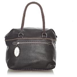 Fendi-Sac à main Fendi en cuir marron Selleria-Marron,Marron foncé