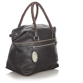 Fendi-Sac à main Fendi en cuir marron Selleria-Marron,Marron foncé