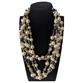 Chanel-CC A16K Logo Long Baroque pearl 3 strand necklace with box tag-White