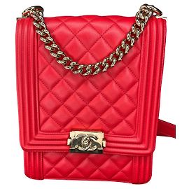 Sac Chanel Boy North South en cuir rouge Rouge